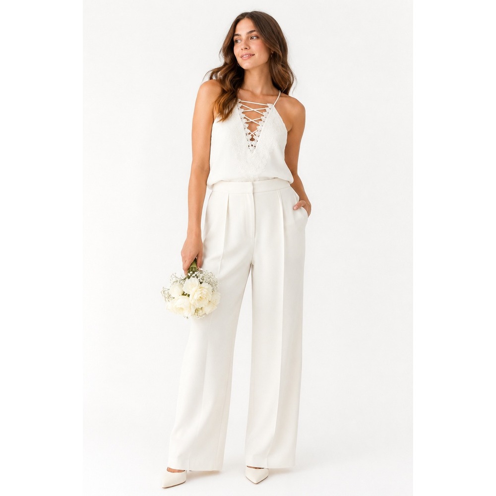 DEREK LAM 10 CROSBY White Trousers Wide Leg Pleated Women's 2 High Waist Preppy - Picture 15 of 15